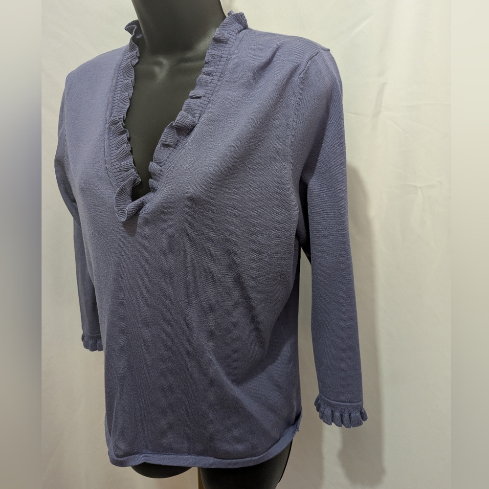 Urchin Mark Eisen Women's Ruffled V-Neck Sweater - Purple L